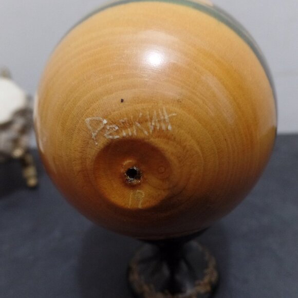 Vintage Russian Hand Painted Wooden Egg w/ Stand - Picture 9 of 13